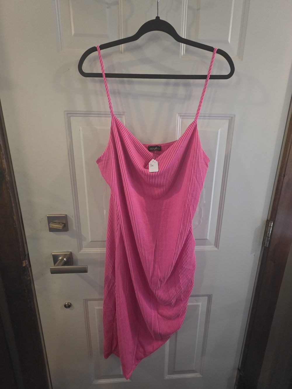 Zenobia Bright Pink Slip Dress with Draped Hem